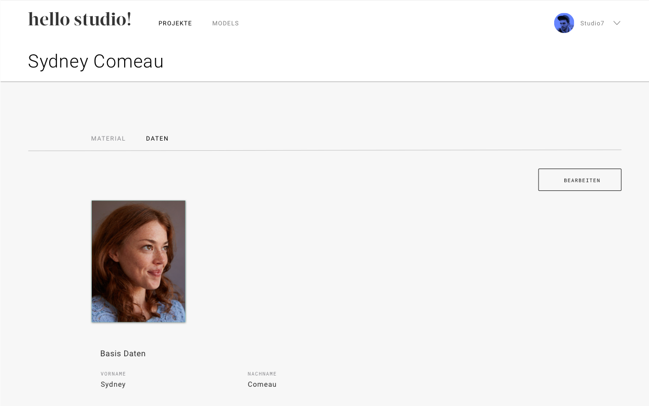 Profile view of an actress on the website